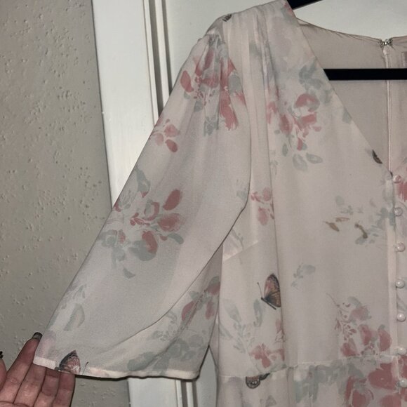 Rachel Parcell Pink Floral Butterfly Print Chiffon Cottagecore Midi Dress Sz XXL - Picture 5 of 11